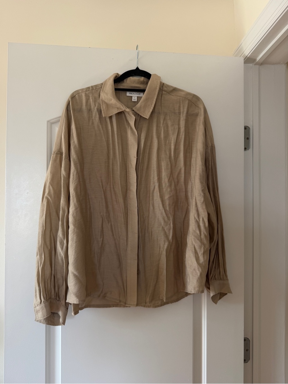 Prologue Neutral Tan Button-Down Shirt - Relaxed Women's Top